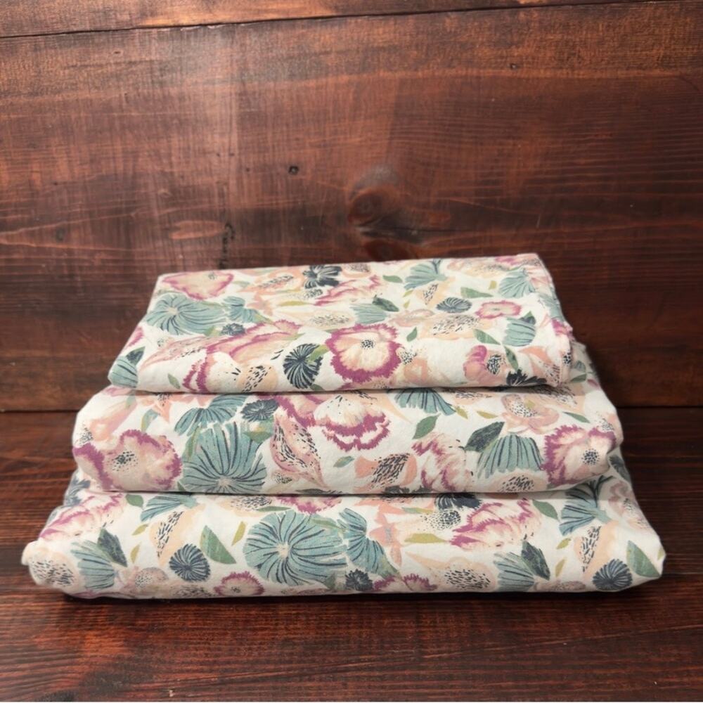 OPAL HOUSE Floral Green & Pink Twin Sheet Set and Pillowcase